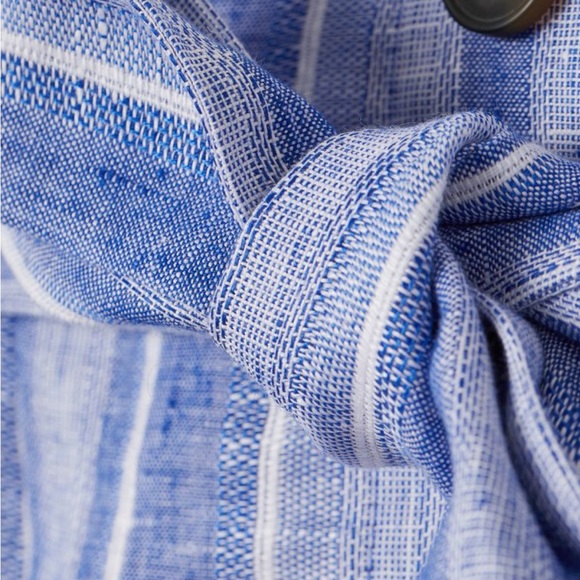 Size 6 H&M Linen High Waisted Blue and White Skirt Pockets and Belt - Picture 2 of 4